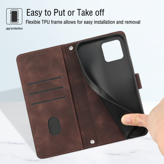 For Samsung Galaxy A03 166mm EU Version Skin-feel Embossed Leather Phone Case(Brown)