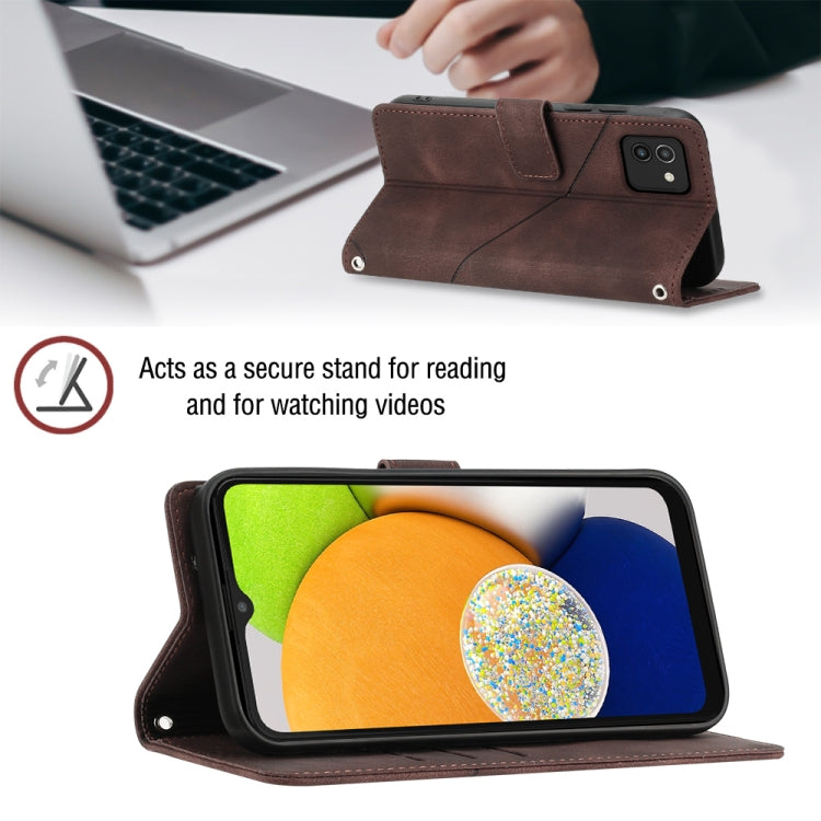 For Samsung Galaxy A03 166mm EU Version Skin-feel Embossed Leather Phone Case(Brown)