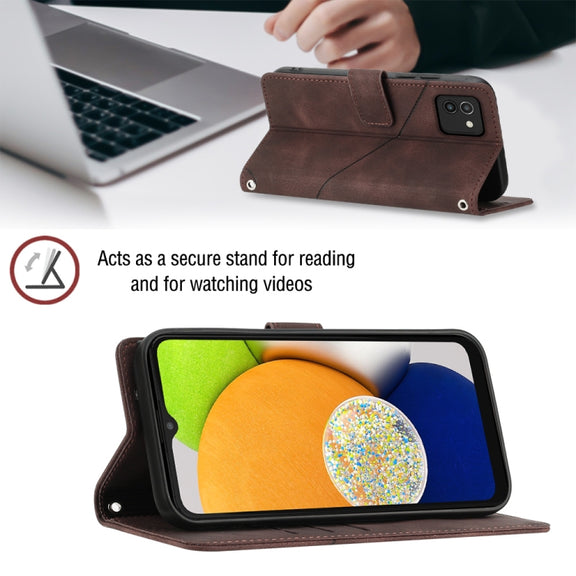 For Samsung Galaxy A03 166mm EU Version Skin-feel Embossed Leather Phone Case(Brown)