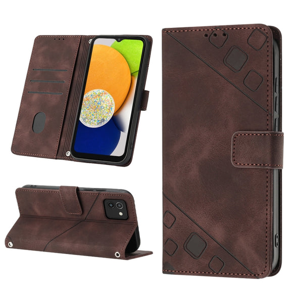 For Samsung Galaxy A03 166mm EU Version Skin-feel Embossed Leather Phone Case(Brown)
