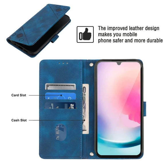 For Samsung Galaxy A24 4G Skin-feel Embossed Leather Phone Case(Blue)