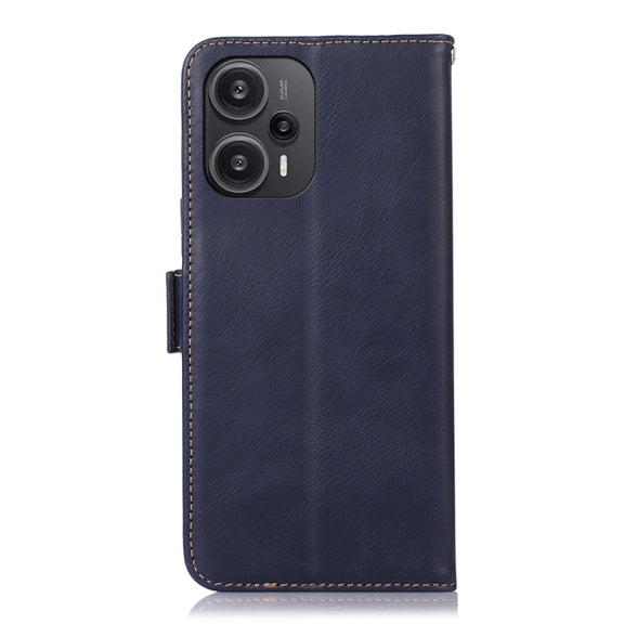 For Xiaomi Redmi Note 12 Turbo 5G Crazy Horse Top Layer Cowhide Leather Phone Case(Blue)