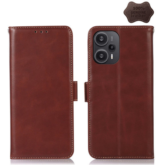 For Xiaomi Redmi Note 12 Turbo 5G Crazy Horse Top Layer Cowhide Leather Phone Case(Brown)