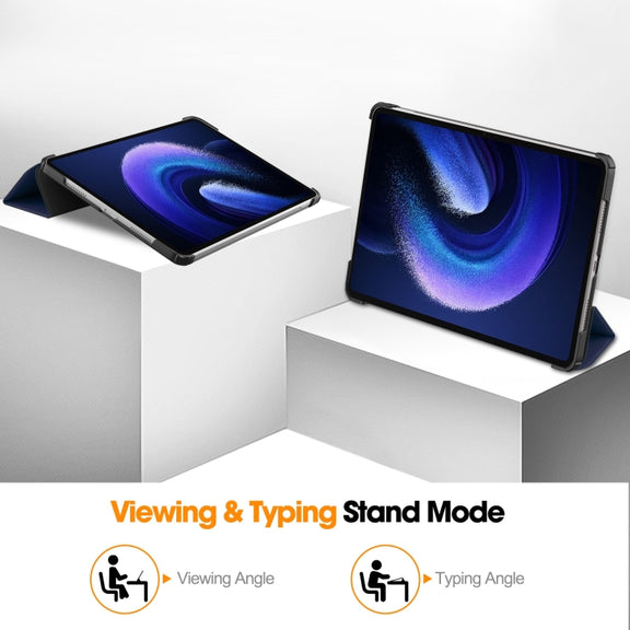 For Xiaomi Pad 6 / 6 Pro Custer Solid Color 3-Fold Stand Leather Smart Tablet Case(Dark Blue)