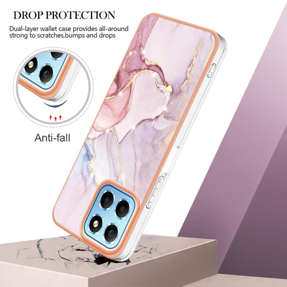 For Honor X8 5G Electroplating Marble Dual-side IMD Phone Case(Rose Gold 005)