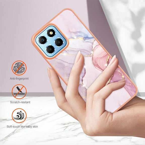 For Honor X8 5G Electroplating Marble Dual-side IMD Phone Case(Rose Gold 005)