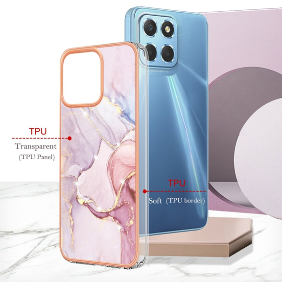 For Honor X8 5G Electroplating Marble Dual-side IMD Phone Case(Rose Gold 005)