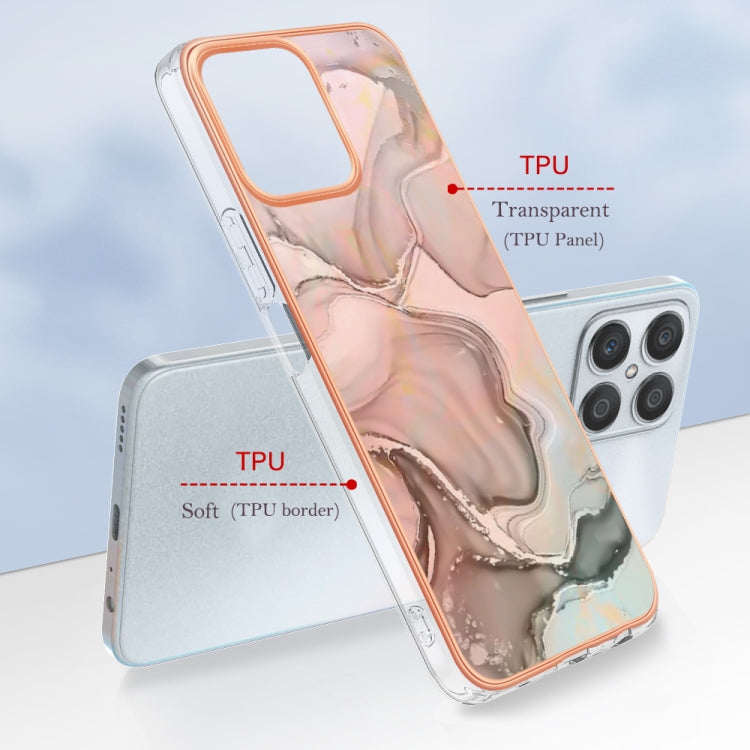 For Honor X8 4G Electroplating Marble Dual-side IMD Phone Case(Rose Gold 015)