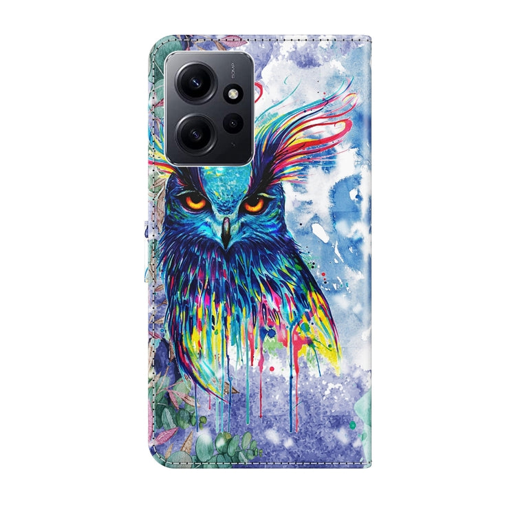 For Xiaomi Redmi Note 12 4G Global 3D Painting Pattern Flip Leather Phone Case(Watercolor Owl)