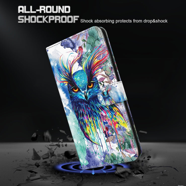 For Xiaomi Redmi Note 12 4G Global 3D Painting Pattern Flip Leather Phone Case(Watercolor Owl)