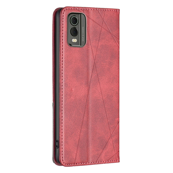 For Nokia C32 Rhombus Texture Magnetic Leather Phone Case(Red)