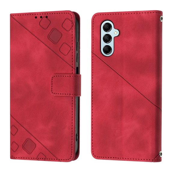 For Samsung Galaxy M14 5G Skin-feel Embossed Leather Phone Case(Red)