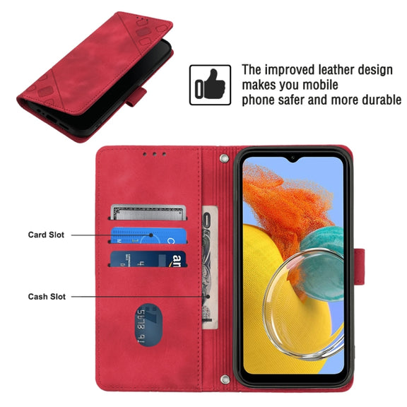 For Samsung Galaxy M14 5G Skin-feel Embossed Leather Phone Case(Red)