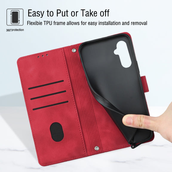 For Samsung Galaxy M14 5G Skin-feel Embossed Leather Phone Case(Red)
