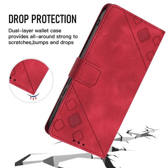For Samsung Galaxy M14 5G Skin-feel Embossed Leather Phone Case(Red)