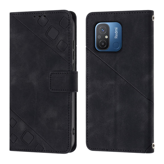 For Xiaomi Poco C55 / Redmi 12C / 11A Skin-feel Embossed Leather Phone Case(Black)