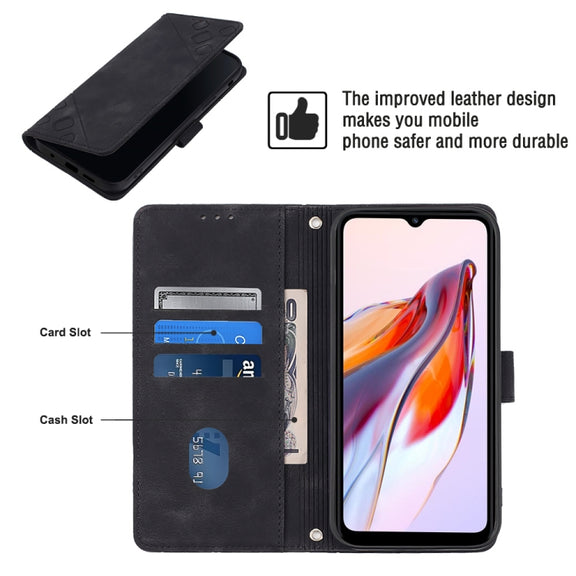 For Xiaomi Poco C55 / Redmi 12C / 11A Skin-feel Embossed Leather Phone Case(Black)