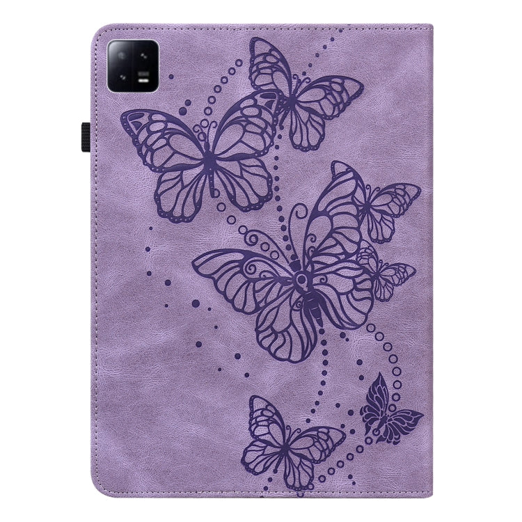 For Xiaomi Pad 6 Embossed Butterfly Pattern Leather Tablet Case(Purple)