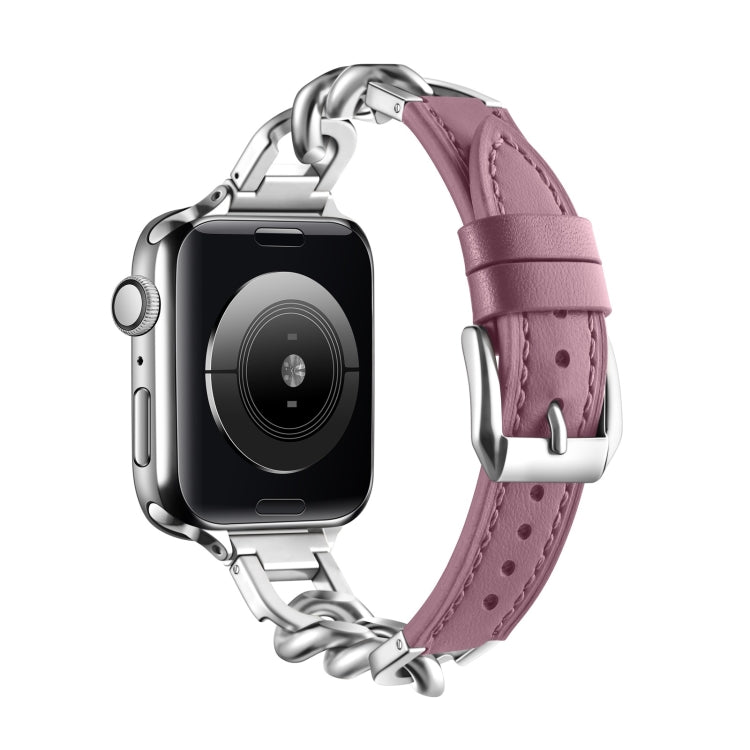 Chain Genuine Leather Watch Band For Apple Watch Series 8&7 41mm / SE 2&6&SE&5&4 40mm / 3&2&1 38mm, Size:S(Bean Paste)