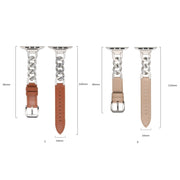 Chain Genuine Leather Watch Band For Apple Watch Series 8&7 41mm / SE 2&6&SE&5&4 40mm / 3&2&1 38mm, Size:S(Bean Paste)