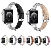 Chain Genuine Leather Watch Band For Apple Watch Series 8&7 41mm / SE 2&6&SE&5&4 40mm / 3&2&1 38mm, Size:L(Bean Paste)