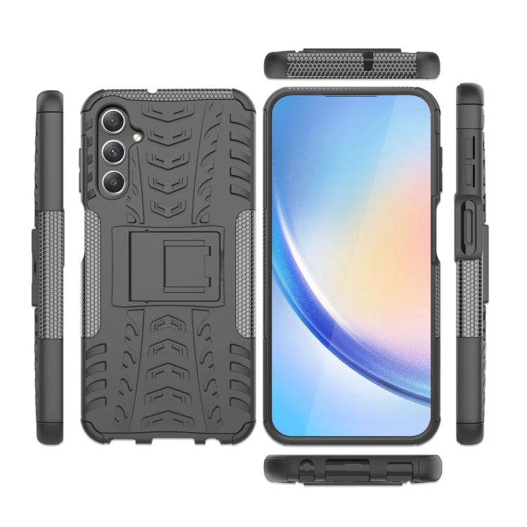 For Samsung Galaxy A24 4G Tire Texture TPU + PC Phone Case with Holder(Black)