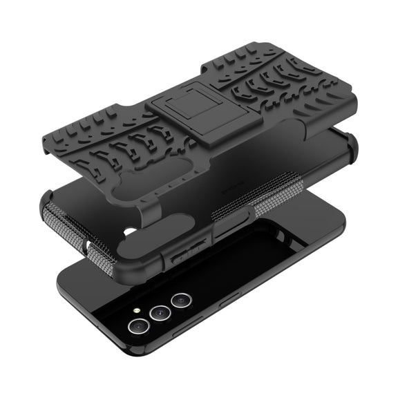For Samsung Galaxy A24 4G Tire Texture TPU + PC Phone Case with Holder(Black)