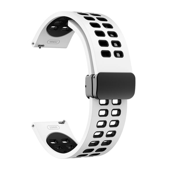 20mm Double-row Hole Folding Black Buckle Two-color Silicone Watch Band(White Black)