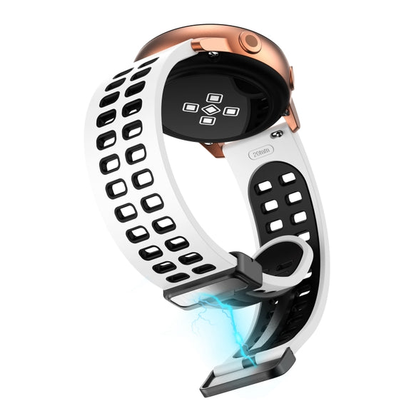 20mm Double-row Hole Folding Black Buckle Two-color Silicone Watch Band(White Black)