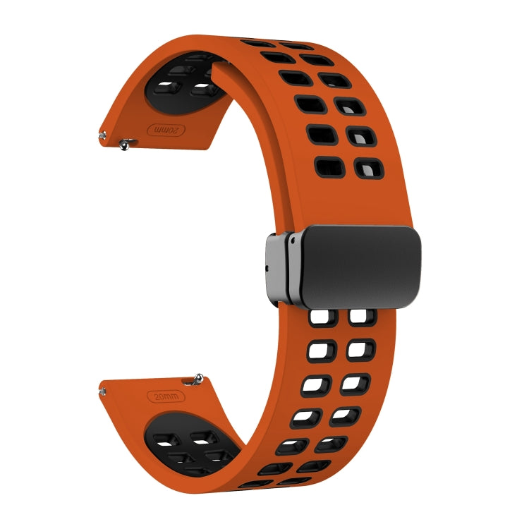 20mm Double-row Hole Folding Black Buckle Two-color Silicone Watch Band(Orange Black)