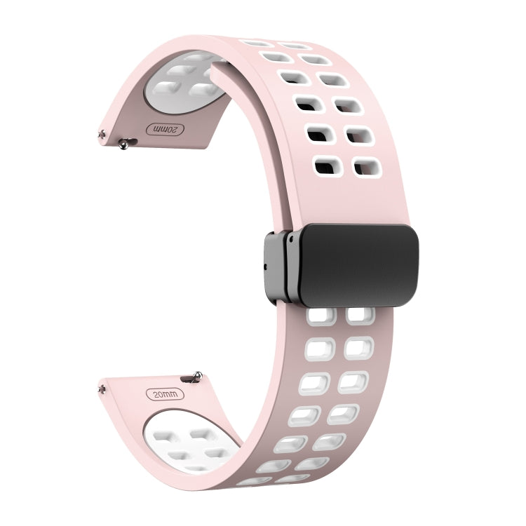 20mm Double-row Hole Folding Black Buckle Two-color Silicone Watch Band(Pink White)