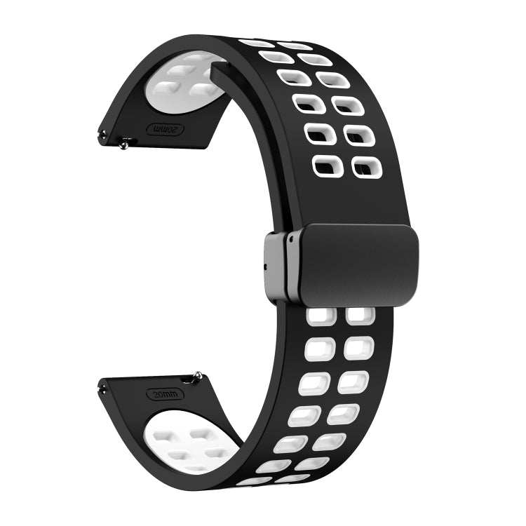 20mm Double-row Hole Folding Black Buckle Two-color Silicone Watch Band(Black White)