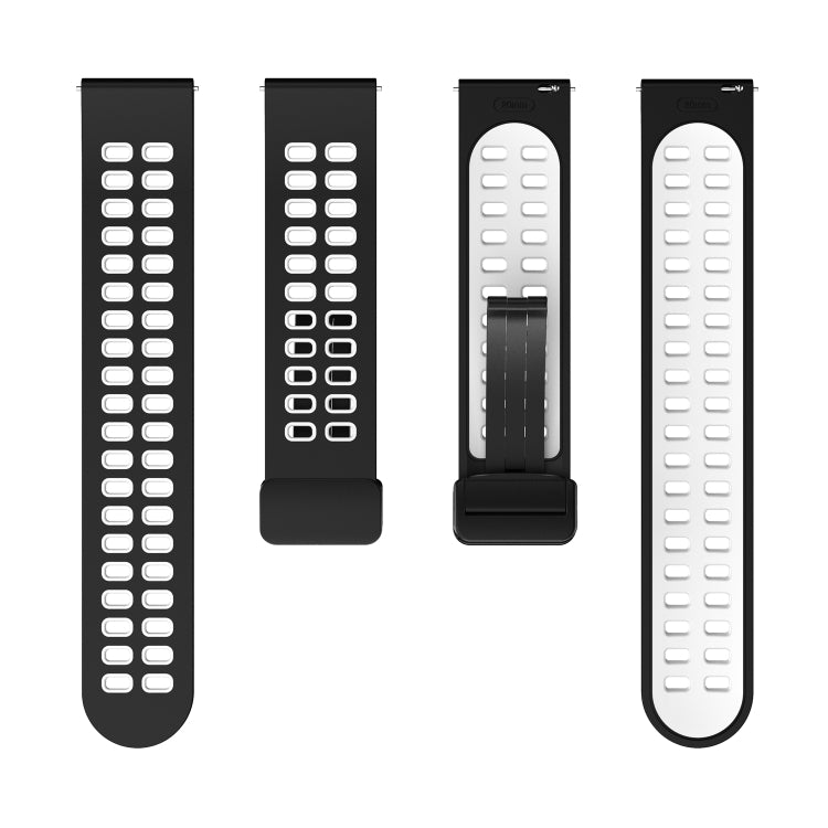 20mm Double-row Hole Folding Black Buckle Two-color Silicone Watch Band(Black White)