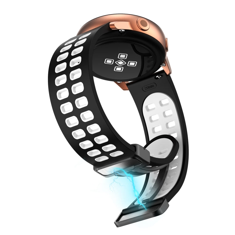 20mm Double-row Hole Folding Black Buckle Two-color Silicone Watch Band(Black White)