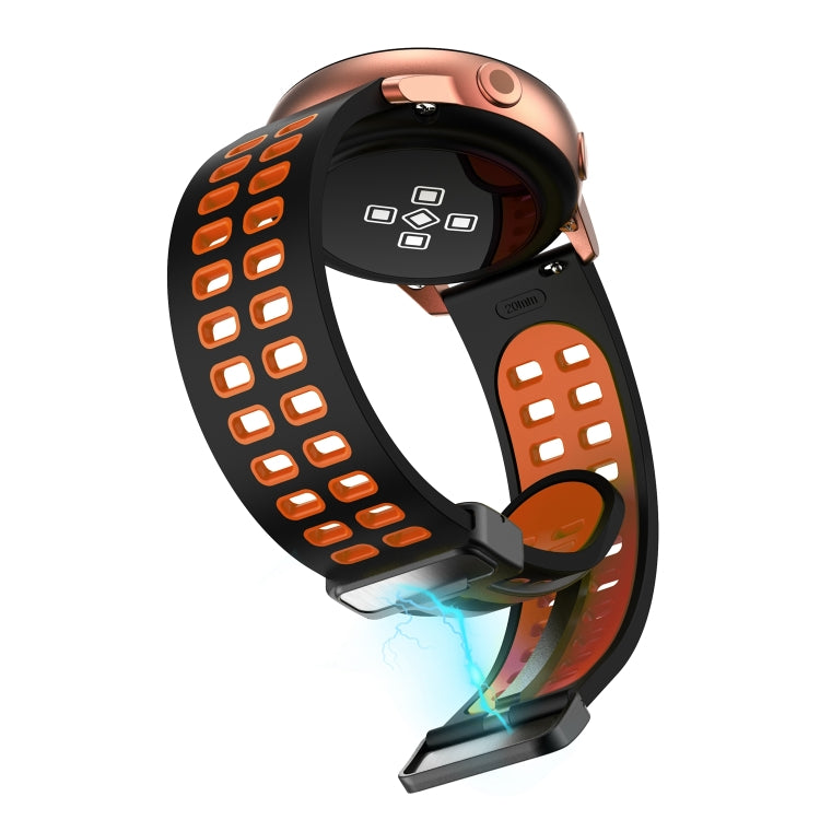 20mm Double-row Hole Folding Black Buckle Two-color Silicone Watch Band(Black Orange)