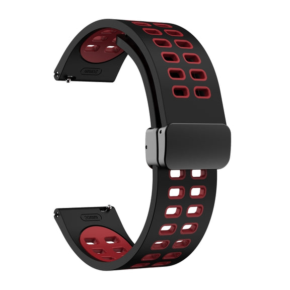 20mm Double-row Hole Folding Black Buckle Two-color Silicone Watch Band(Black Red)