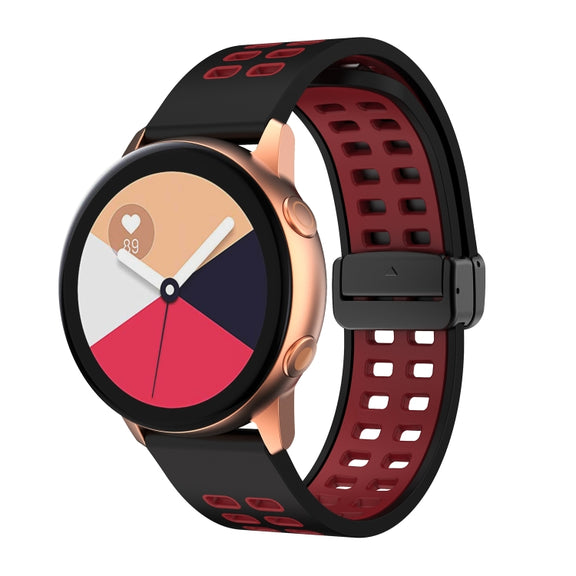 20mm Double-row Hole Folding Black Buckle Two-color Silicone Watch Band(Black Red)