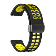 20mm Double-row Hole Folding Black Buckle Two-color Silicone Watch Band(Black Yellow)