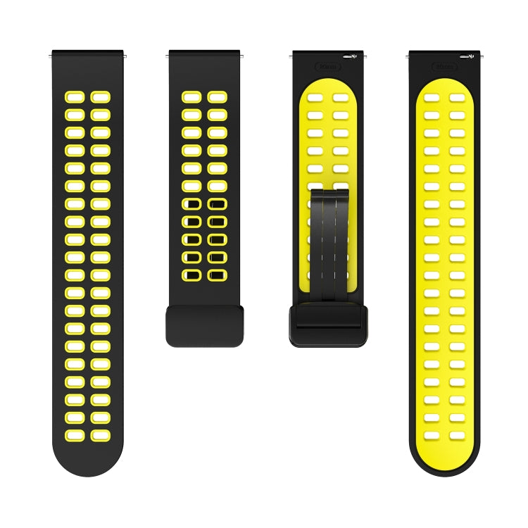 20mm Double-row Hole Folding Black Buckle Two-color Silicone Watch Band(Black Yellow)