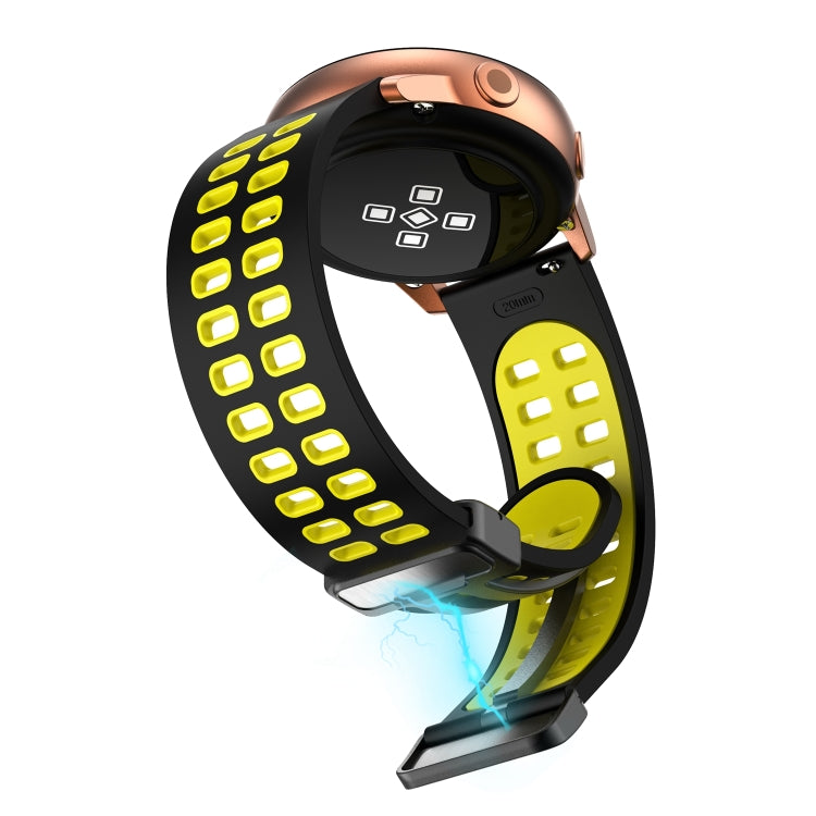20mm Double-row Hole Folding Black Buckle Two-color Silicone Watch Band(Black Yellow)