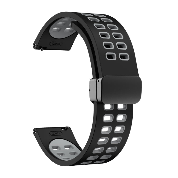20mm Double-row Hole Folding Black Buckle Two-color Silicone Watch Band(Black Grey)