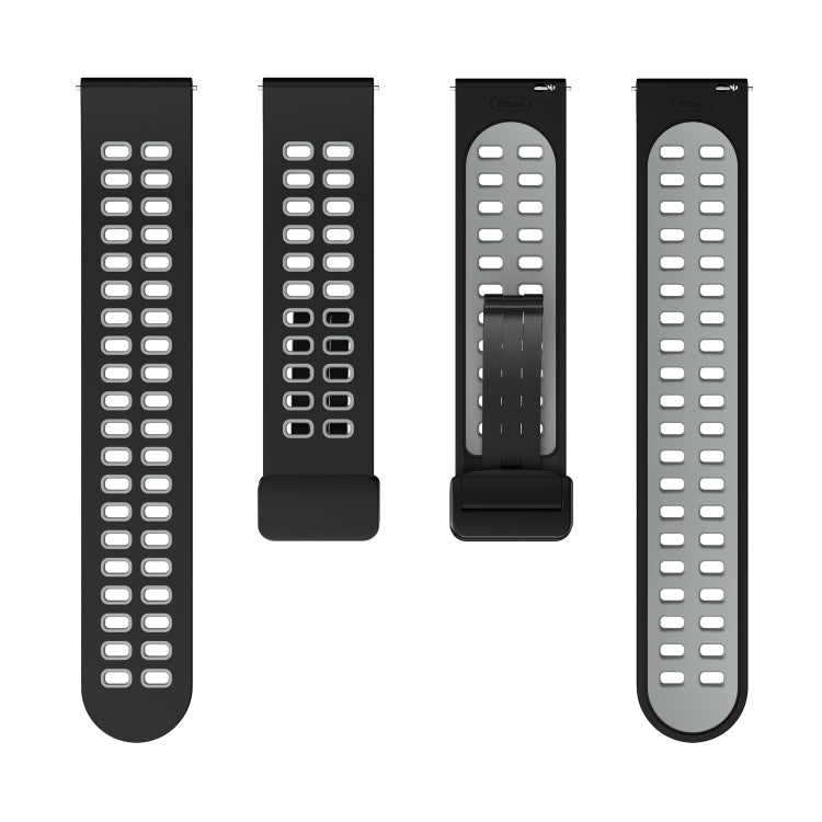 20mm Double-row Hole Folding Black Buckle Two-color Silicone Watch Band(Black Grey)