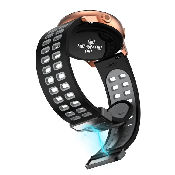 20mm Double-row Hole Folding Black Buckle Two-color Silicone Watch Band(Black Grey)