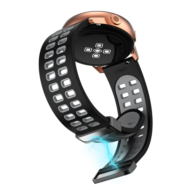 20mm Double-row Hole Folding Black Buckle Two-color Silicone Watch Band(Black Grey)