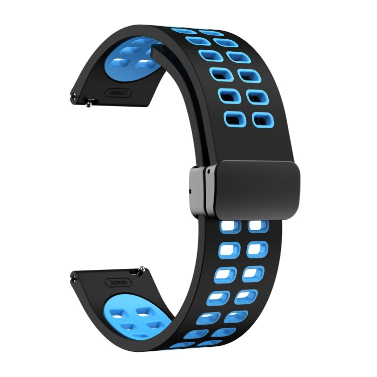 20mm Double-row Hole Folding Black Buckle Two-color Silicone Watch Band(Black Sky Blue)