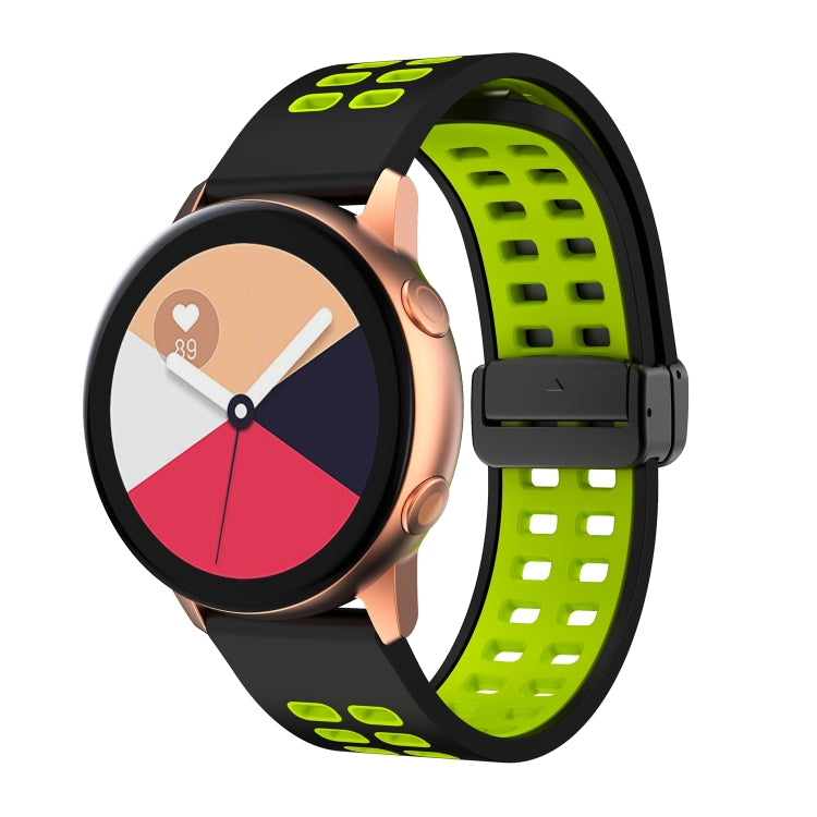 20mm Double-row Hole Folding Black Buckle Two-color Silicone Watch Band(Black Green)
