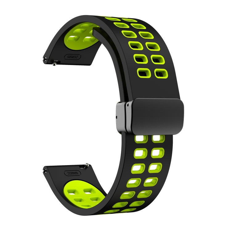 20mm Double-row Hole Folding Black Buckle Two-color Silicone Watch Band(Black Green)