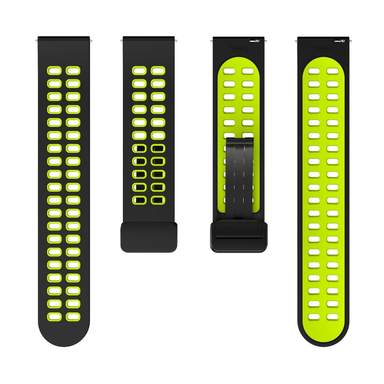 20mm Double-row Hole Folding Black Buckle Two-color Silicone Watch Band(Black Green)