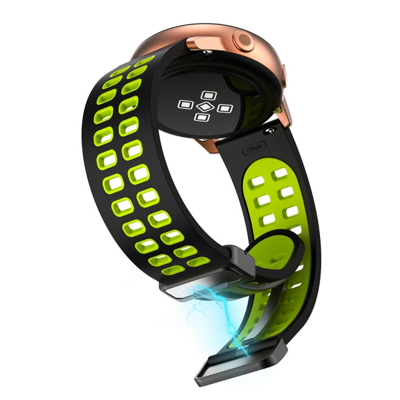 20mm Double-row Hole Folding Black Buckle Two-color Silicone Watch Band(Black Green)
