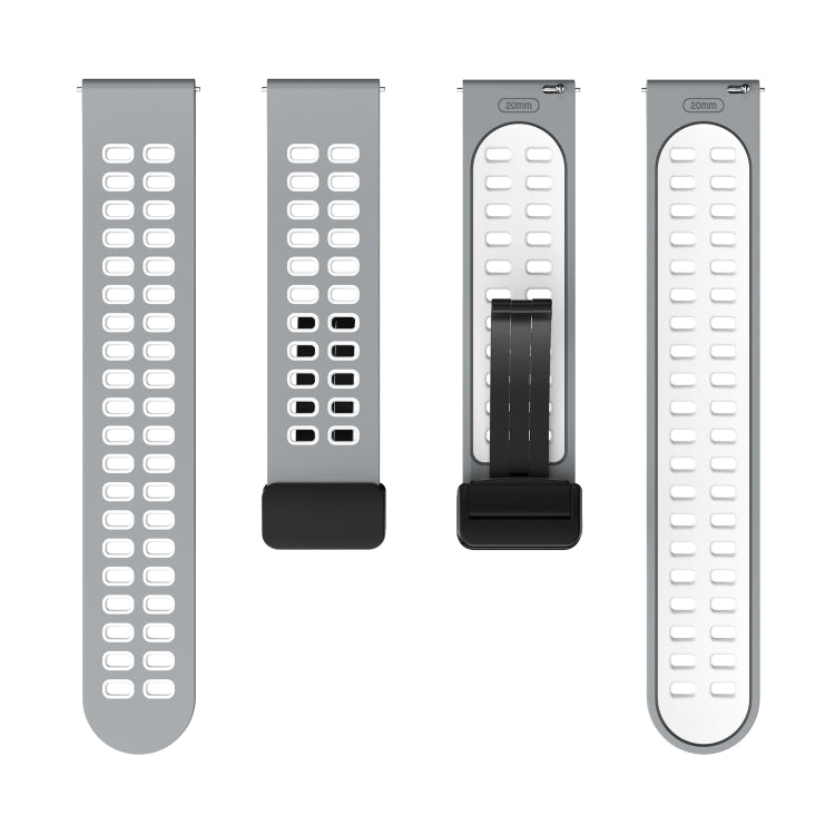 20mm Double-row Hole Folding Black Buckle Two-color Silicone Watch Band(Grey White)